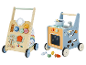 LUPILU® Lauflernwagen: Chariot de marche en bois avec activités forestières et chariot de cuisine.