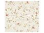 Papier peint floral avec de délicates fleurs roses, jaunes et marron sur un fond texturé clair.