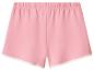 Short de sport rose avec taille élastique et liserés blancs.