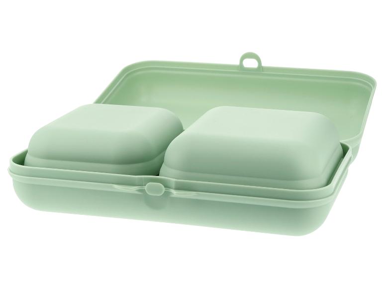 Boîte repas pastel avec deux compartiments.
