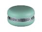 Enceinte Bluetooth portable vert menthe avec grille argentée, ressemblant à un macaron.