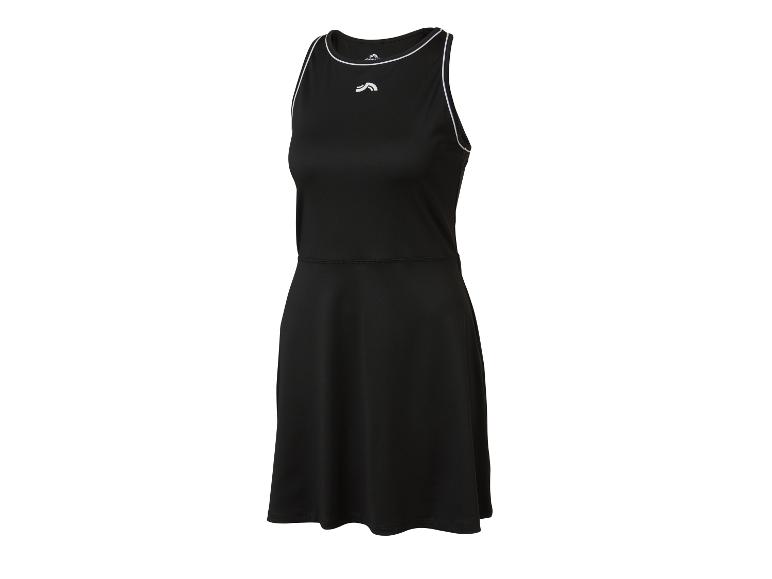 Robe de sport noire avec liseré blanc et logo sur la poitrine.