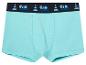Boxers turquoise enfant, motifs véhicules et cônes.