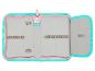 Trousse ouverte rose et turquoise avec des boucles élastiques pour stylos