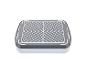 Plat à cuisson rectangulaire gris avec grille intégrée.