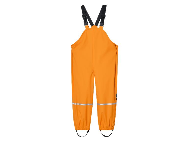 Pantalon de pluie orange avec bretelles pour enfants.