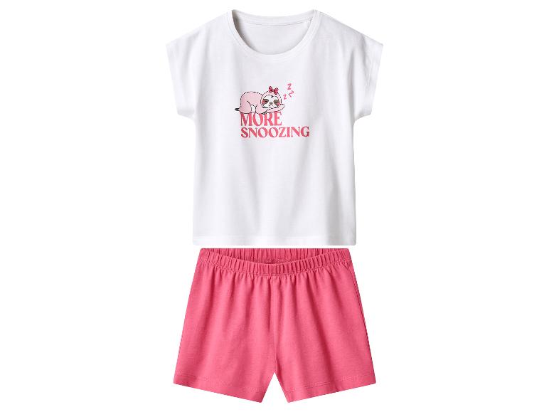 Pyjama enfant: t-shirt blanc avec imprimé paresseux et texte 'MORE SNOOZING', short rose.