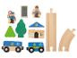 Ensemble de jeu en bois sur le thème de la police, incluant figurines, bâtiments et rails.