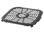 Grille de friteuse à air carrée noire avec motif perforé et poignée centrale.