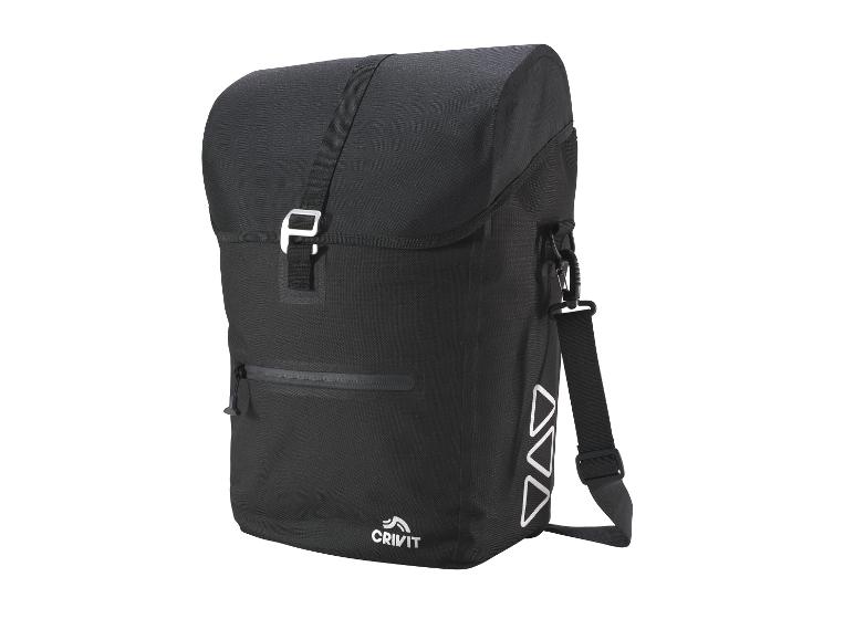 Sac à dos de vélo CRIVIT noir avec fermeture à boucle et détails réfléchissants.