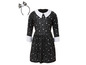 Une robe noire avec des toiles d'araignées et des crânes pour Halloween avec un bandeau assorti.