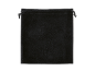 Pochette en velours noir avec cordon de serrage, sur fond noir.