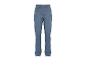 Un jean bleu taille haute.