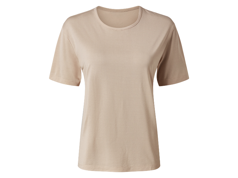 T-shirt beige à manches courtes pour femme.