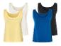 Débardeurs femme : blanc, jaune pâle, noir et bleu.