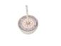 Lampe de table LED blanche avec base ronde et tige fine.