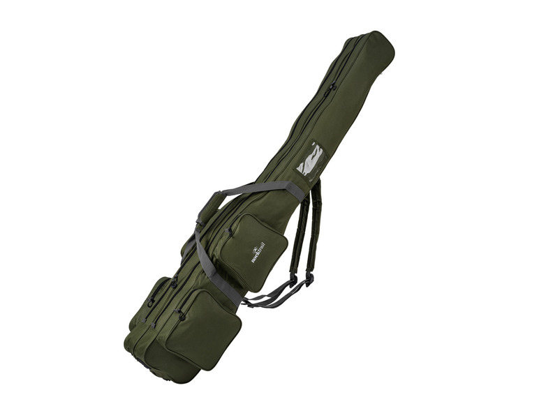 Un sac de pêche Rocktrail vert avec plusieurs poches.