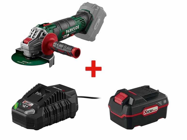 Meuleuse d'angle sans fil Parkside, chargeur et batterie.