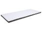 Surmatelas blanc avec bordure grise, vu en angle.
