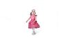 Une fille portant une robe rose Paw Patrol et un masque.