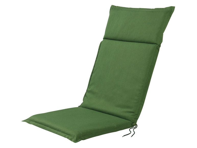 Coussin de siège vert avec dossier pour l'extérieur.
