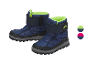Bottes d'hiver pour enfants bleues avec doublure verte et fermeture velcro, disponibles en deux couleurs.