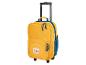 Valise enfant jaune avec lion, roulettes et poignée télescopique.