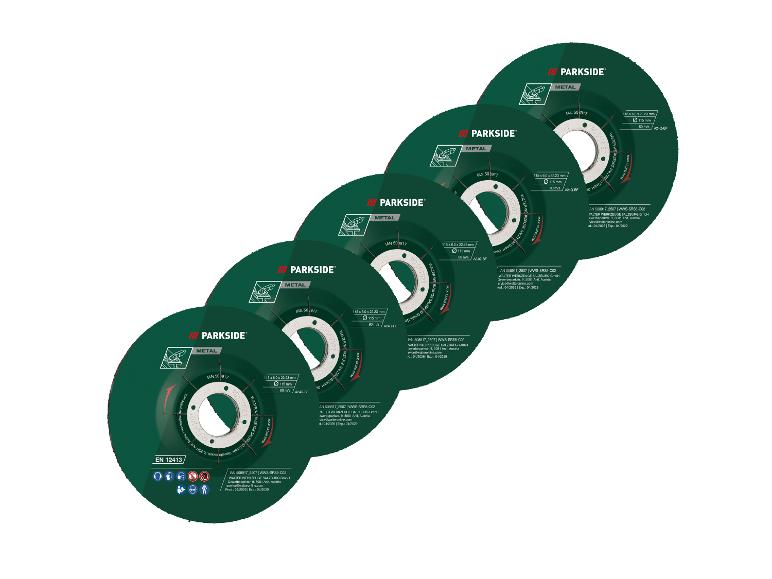 Cinq disques de coupe métal verts, 115 x 6,0 x 22,23 mm, avec max 13 300 tr/min.