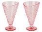 Deux coupes à glace en verre rose, motif gaufré.