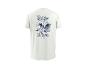 T-shirt blanc avec imprimé bleu de surfeur et vagues, avec le texte 'Better Waves Ahead'.