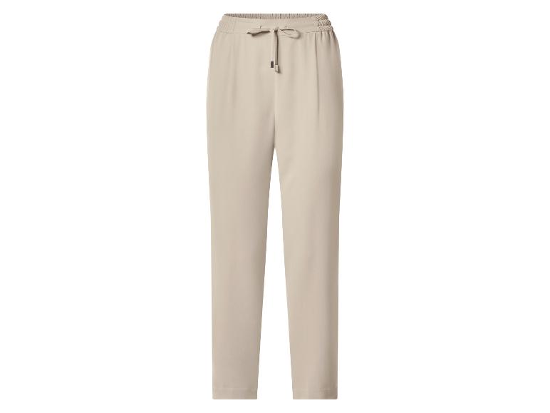 Pantalon femme beige avec taille élastique et cordon de serrage