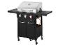 Barbecue à gaz noir Grillmeister avec couvercle en acier inoxydable et roulettes