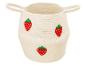 Panier de rangement tressé couleur crème avec poignées et trois appliqués de fraises rouges