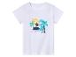 T-shirt blanc à manches courtes avec imprimé tropical : palmiers, soleil et vagues. "Good Vibes Only"