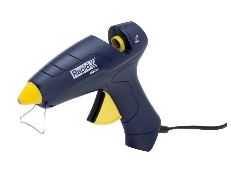 Pistolet à colle LIVARNO® EG212 avec 24 bâtons de colle, bleu foncé avec accents jaunes.