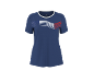 T-shirt de sport bleu avec un motif à rayures blanches, bleues et rouges.