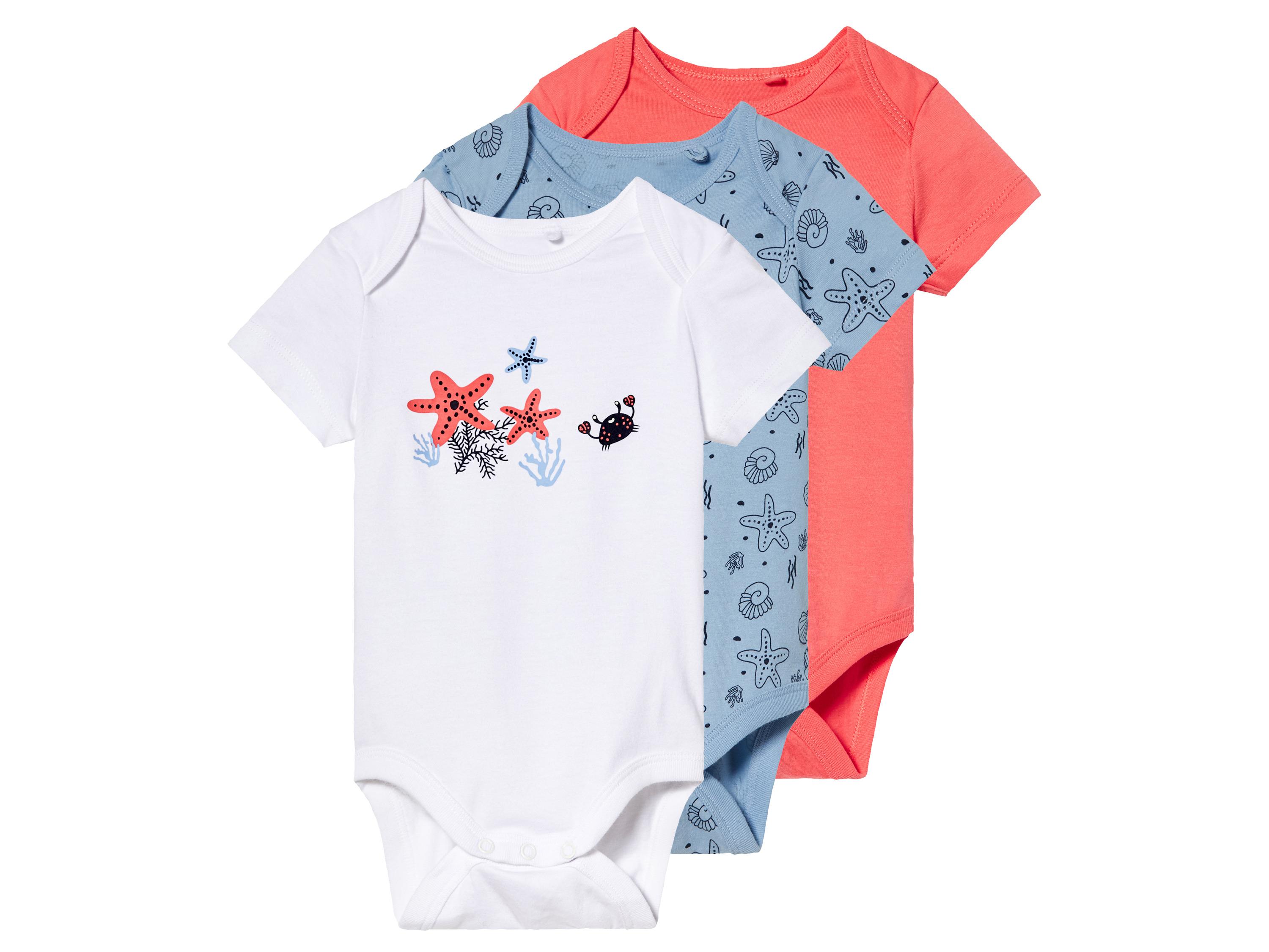 lupilu® Lot de 3 bodies bébé  (corail/bleu clair/blanc)