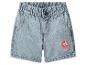 Short en jean bleu clair avec taille élastique et écusson de chien de dessin animé