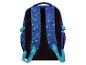 Sac à dos bleu avec motif éclaboussures colorées et bretelles ajustables.