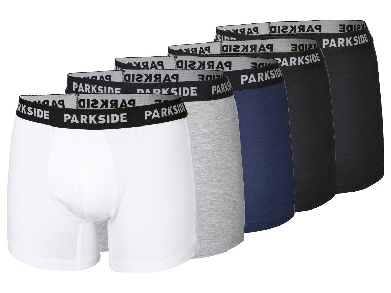 Lot de 5 boxers PARKSIDE pour hommes en blanc, gris, bleu et noir.