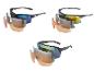 Trois paires de lunettes de soleil avec des verres interchangeables.