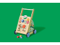 Chariot de marche en bois pour bébé avec tableau d'activités et blocs colorés
