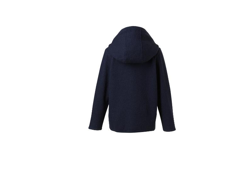Veste bleu foncé à capuche, vue de dos.