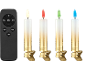 Bougies LED avec télécommande, flammes colorées et base dorée à clip.