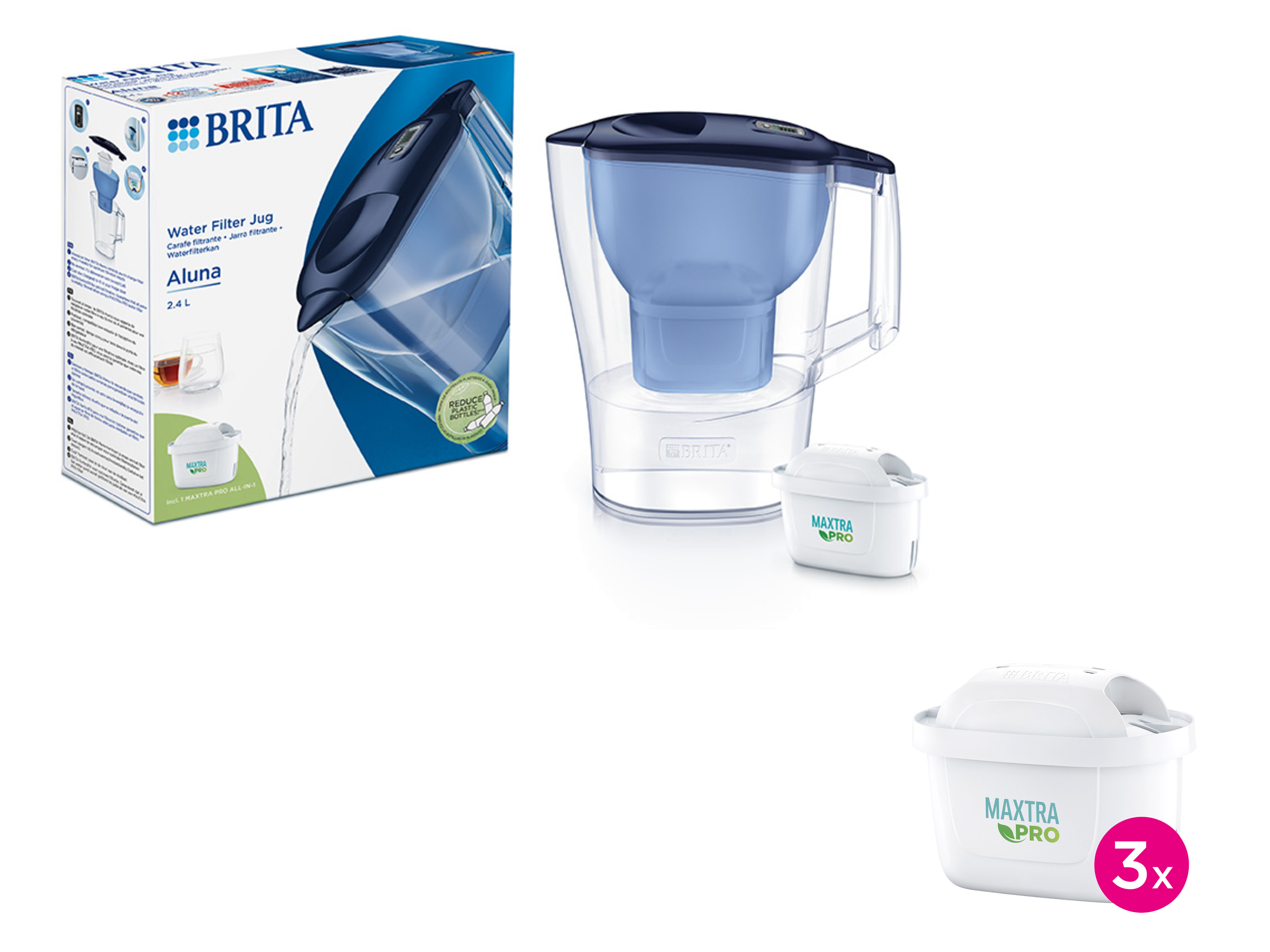 BRITA Carafe filtrante Aluna + lot de 3 cartouches filtrantes