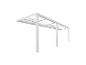 Pergola métallique blanche avec toit translucide, vue en contre-plongée.