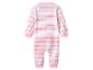 Grenouillère bébé rayée rose et beige à manches longues.