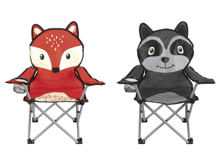 Deux chaises pliantes avec un motif de renard et de raton laveur.