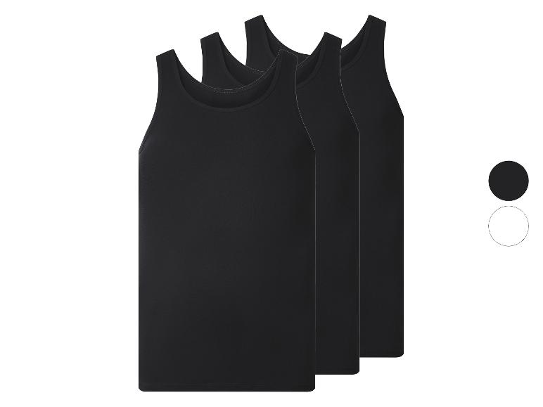 Lot de trois débardeurs noirs pour hommes, avec options de couleur noire et blanche.