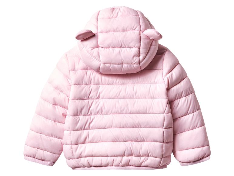 Veste rose matelassée pour bébé avec capuche.
